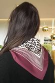 Leopard & Tile Border Triangle Silk Neckerchief Burgundy